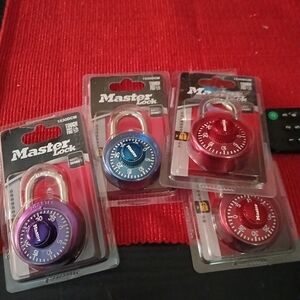 Masters Purple, Red and Blue Combination Padlocks - 4 Locks Total